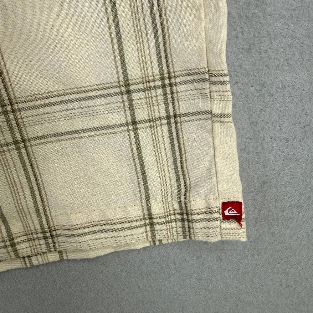 Quiksilver Board Shorts Men 36 Cream Plaid Swim Trunks Surf Beach Embroidery Y2K